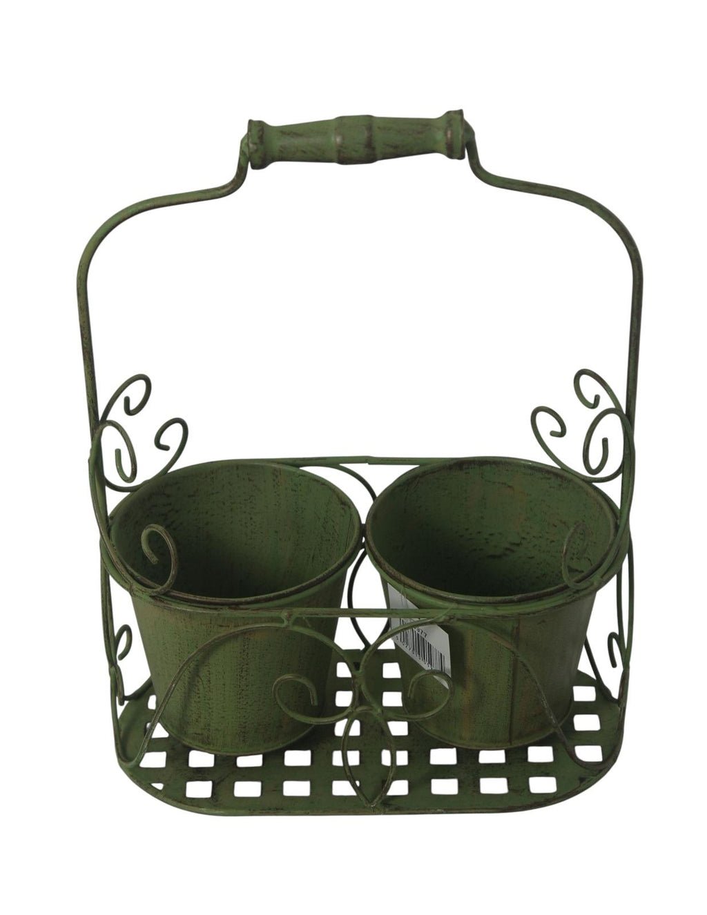 AcaciaHome Stylish Medium-Sized Double Plant Pot Basket Holder Metal Display Rack (Green)