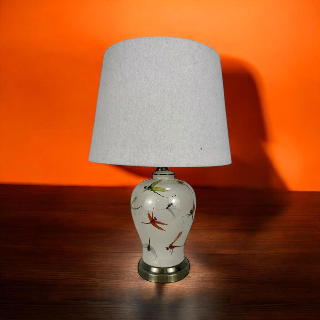 AcaciaHome Oriental Design Large Floral Ceramic Table Lamp with Drum Shade