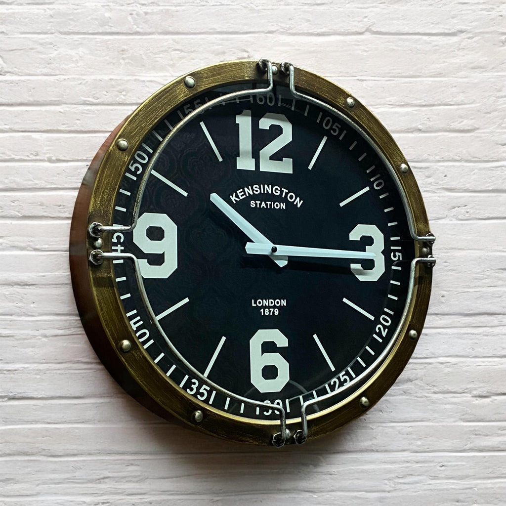 Stylish 40cm Globe Wall Clock London (Black & Gold)