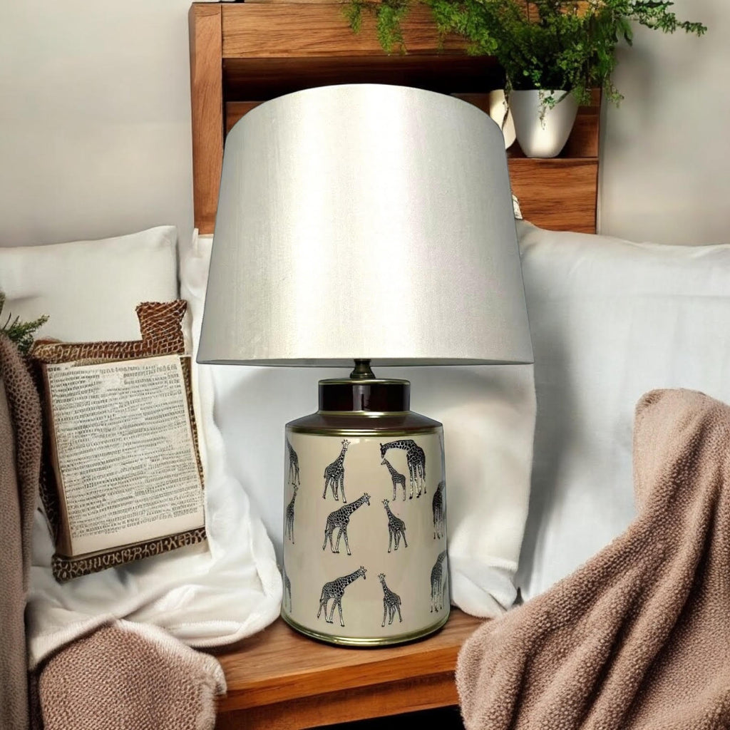 AcaciaHome Oriental Design Large Floral Ceramic Table Lamp with Drum Shade