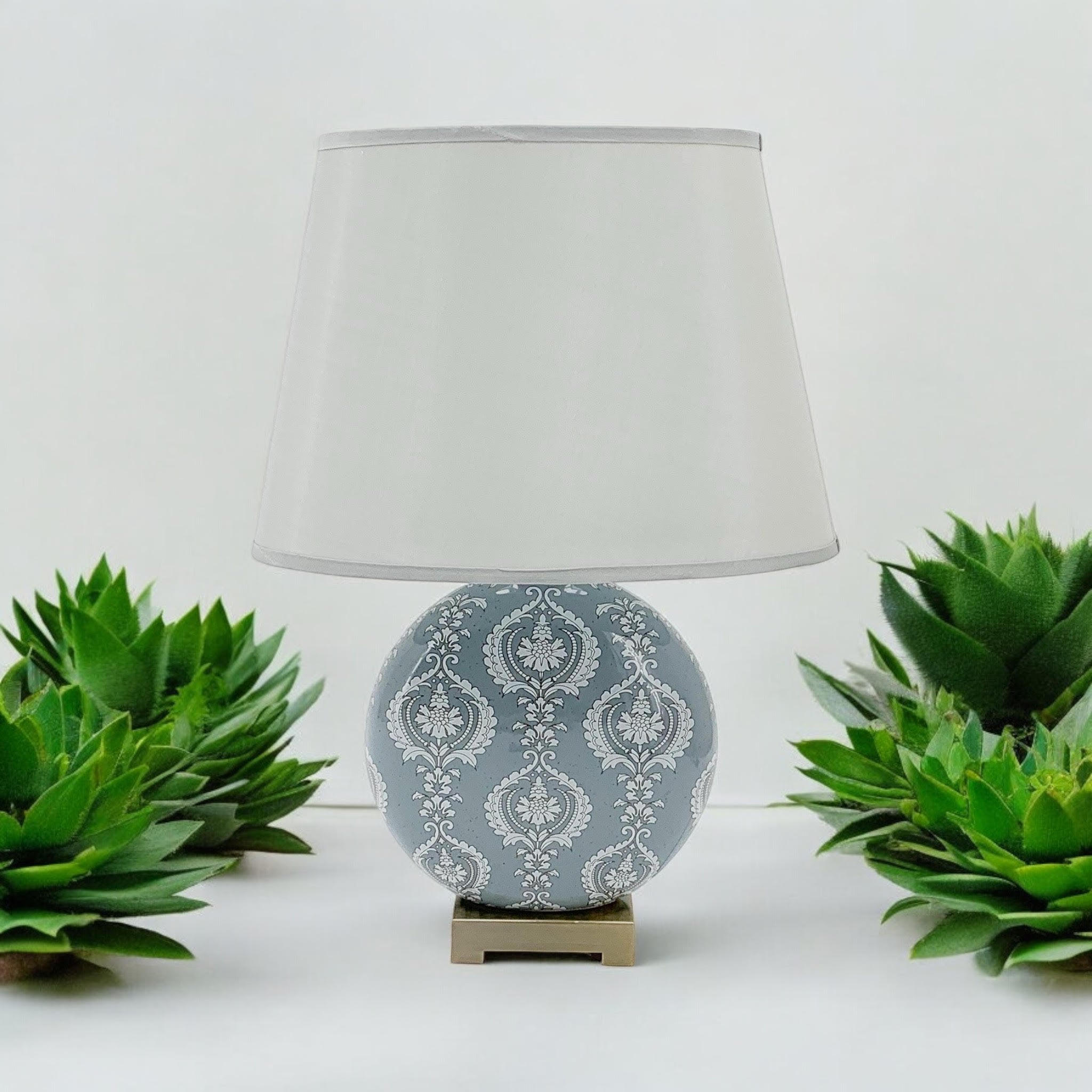 AcaciaHome Oriental Design Large Floral Ceramic Table Lamp with Drum Shade