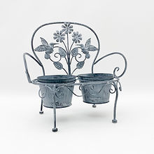 AcaciaHome Elegant Double Bench Plant Stand (Grey)