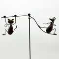 Stylish Bronze Cat and Mouse Garden Wind Spinner with Daisy Design