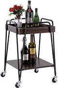 Rectangular Drinks Trolley with 2 Wooden Shelves 75cm (Black)