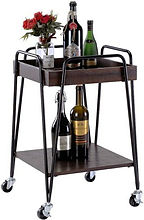 Rectangular Drinks Trolley with 2 Wooden Shelves 75cm (Black)