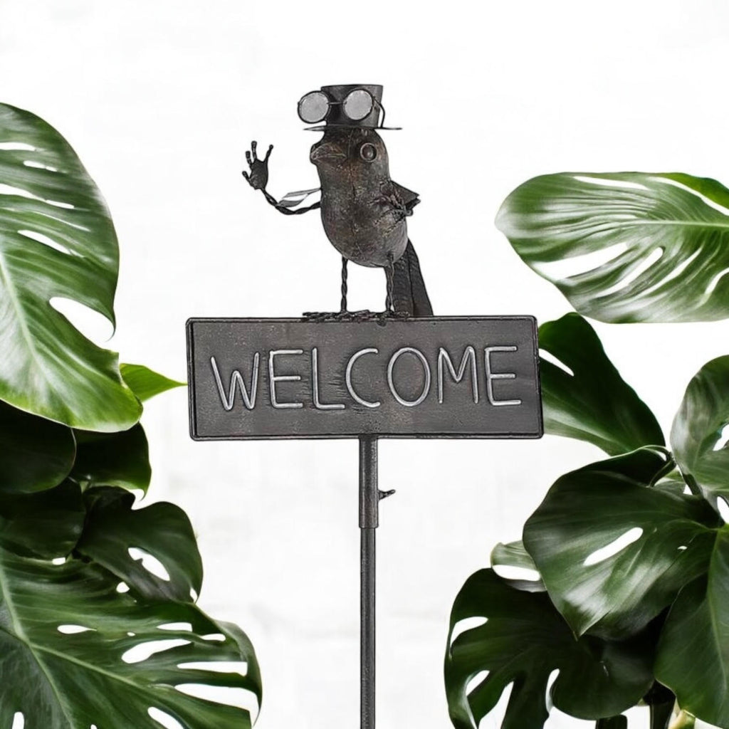 AcaciaHome Durable 125cm Tall Welcome Metal Bird Owl Garden Stake with Decorative