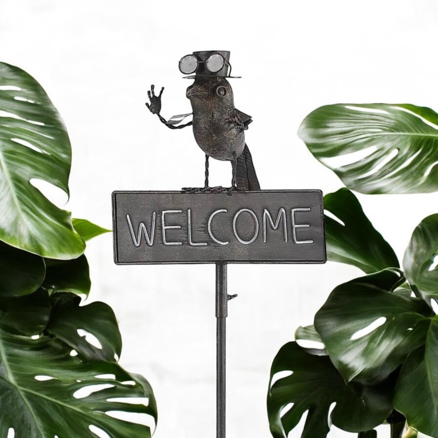 AcaciaHome Durable 125cm Tall Welcome Metal Bird Owl Garden Stake with Decorative