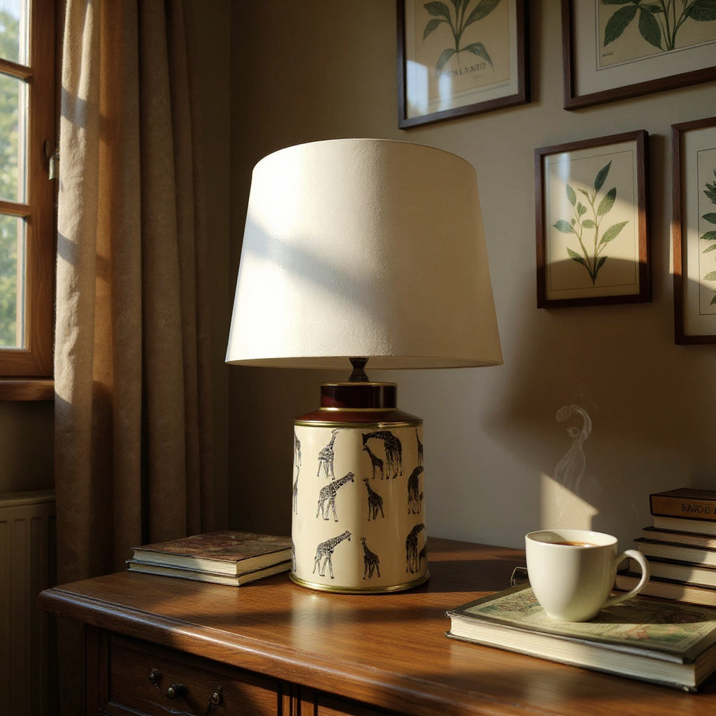 AcaciaHome Oriental Design Large Floral Ceramic Table Lamp with Drum Shade