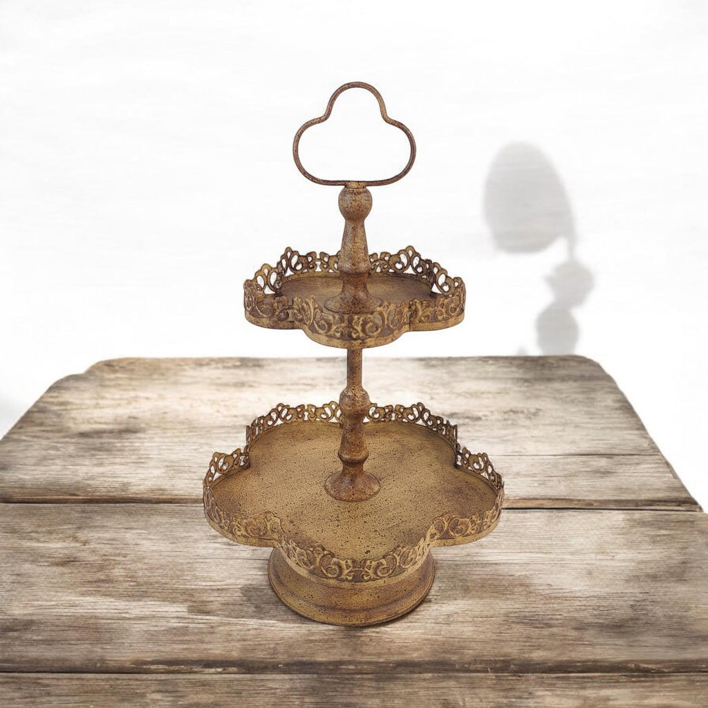 AcaciaHome Rusty 2-Tier 48cm Metal Plant & Cake Stand