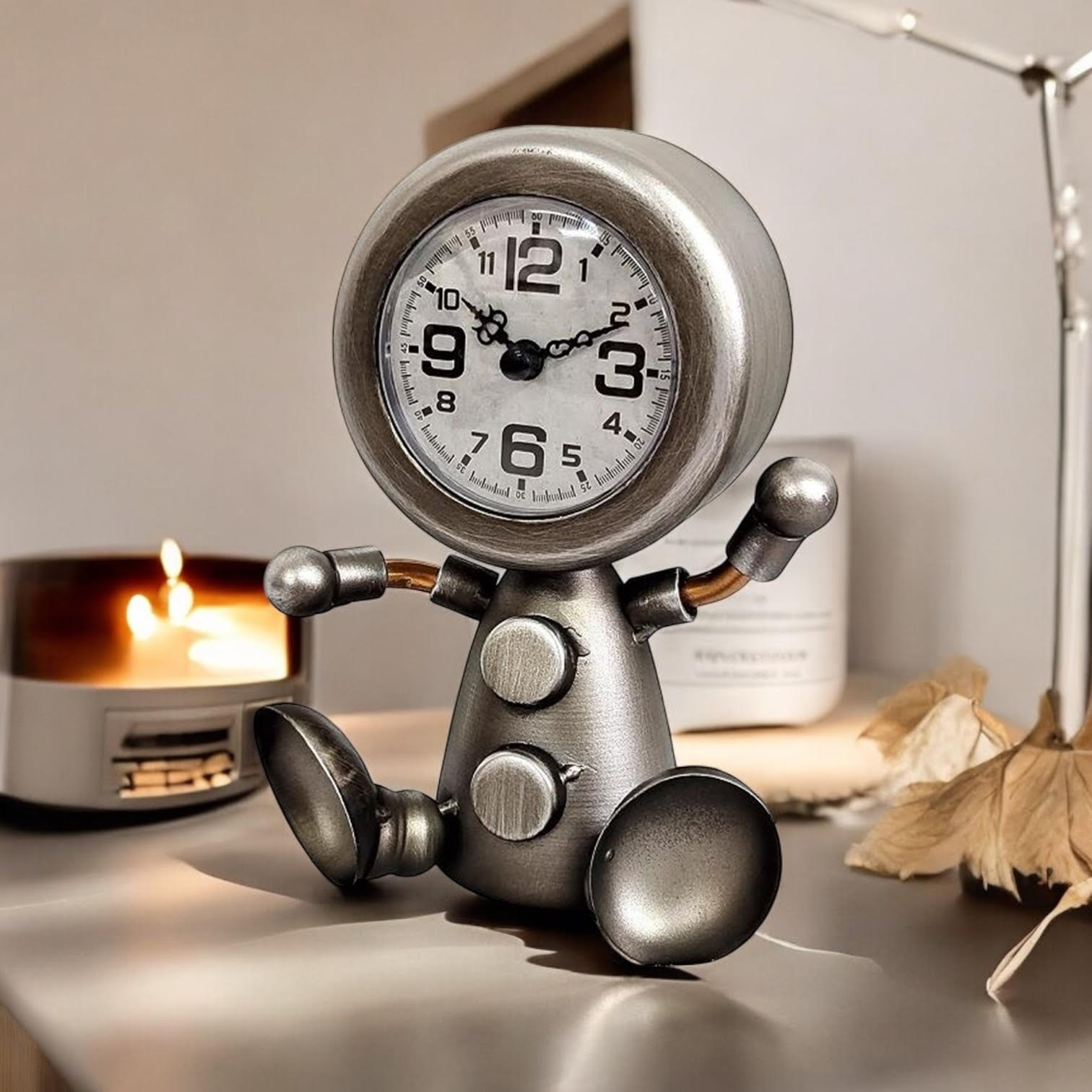Durable and Elegant Silent Sweep Figure Mantel Clock (Silver)