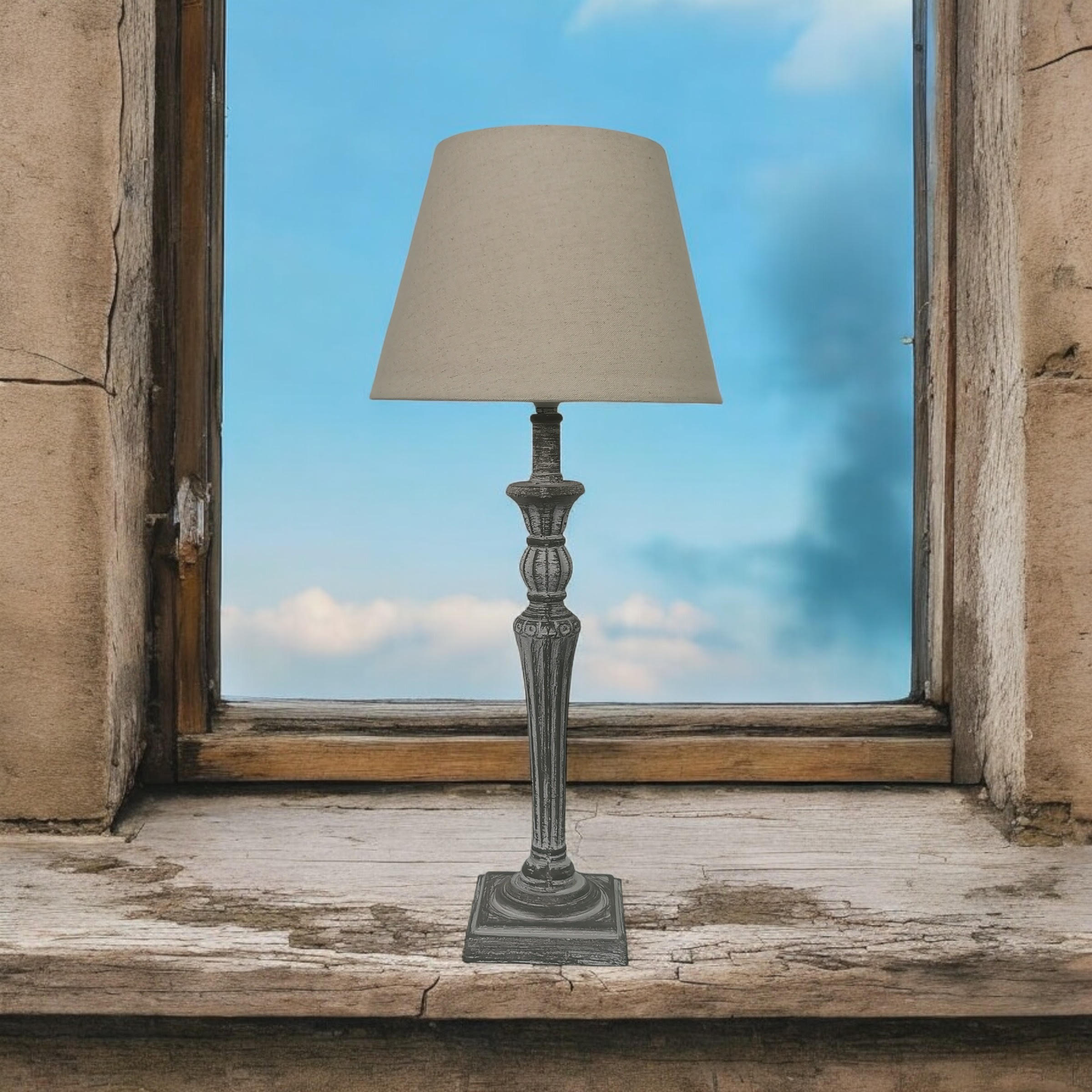 AcaciaHome Modern Tall Wooden Washed Table Lamp (32cm Grey with Cream Shade)