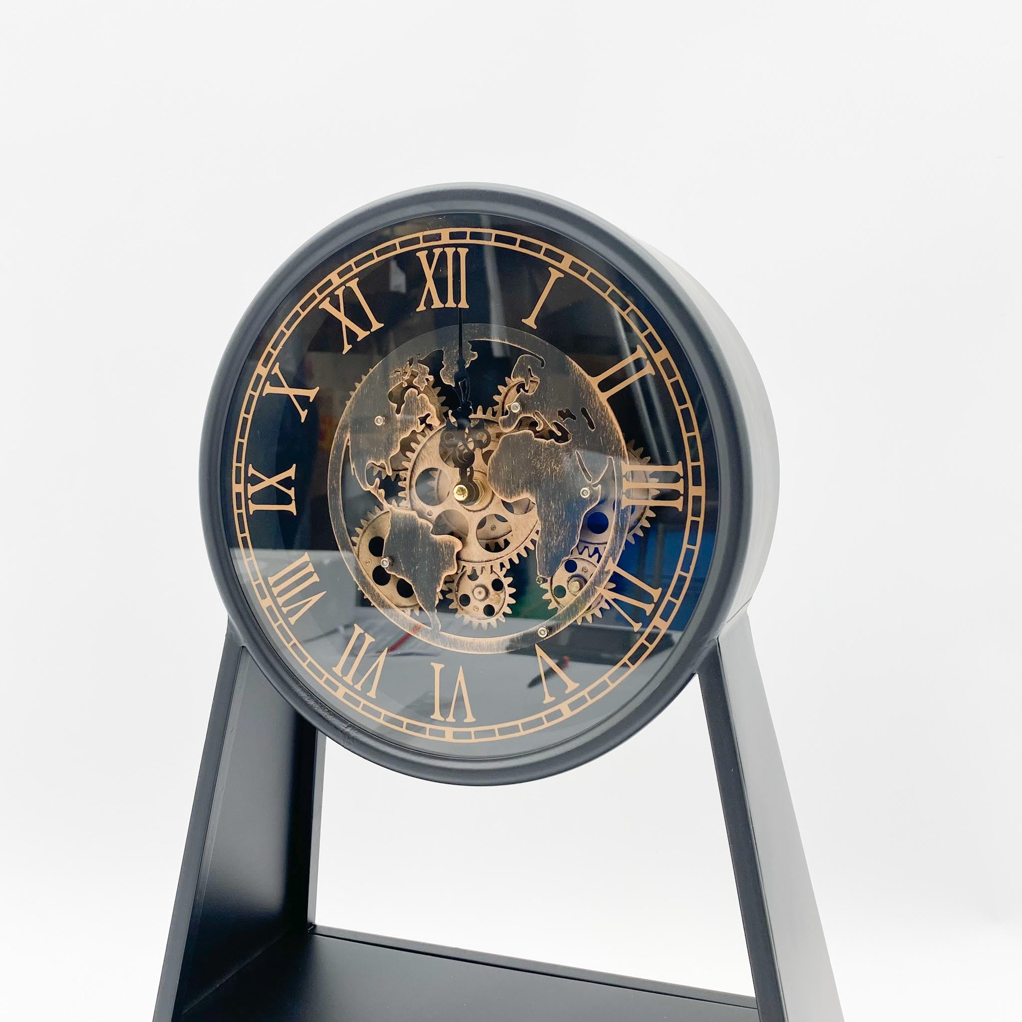 AcaciaHome Sleek Black & Gold Mantel Gear Clock with Silent Sweep