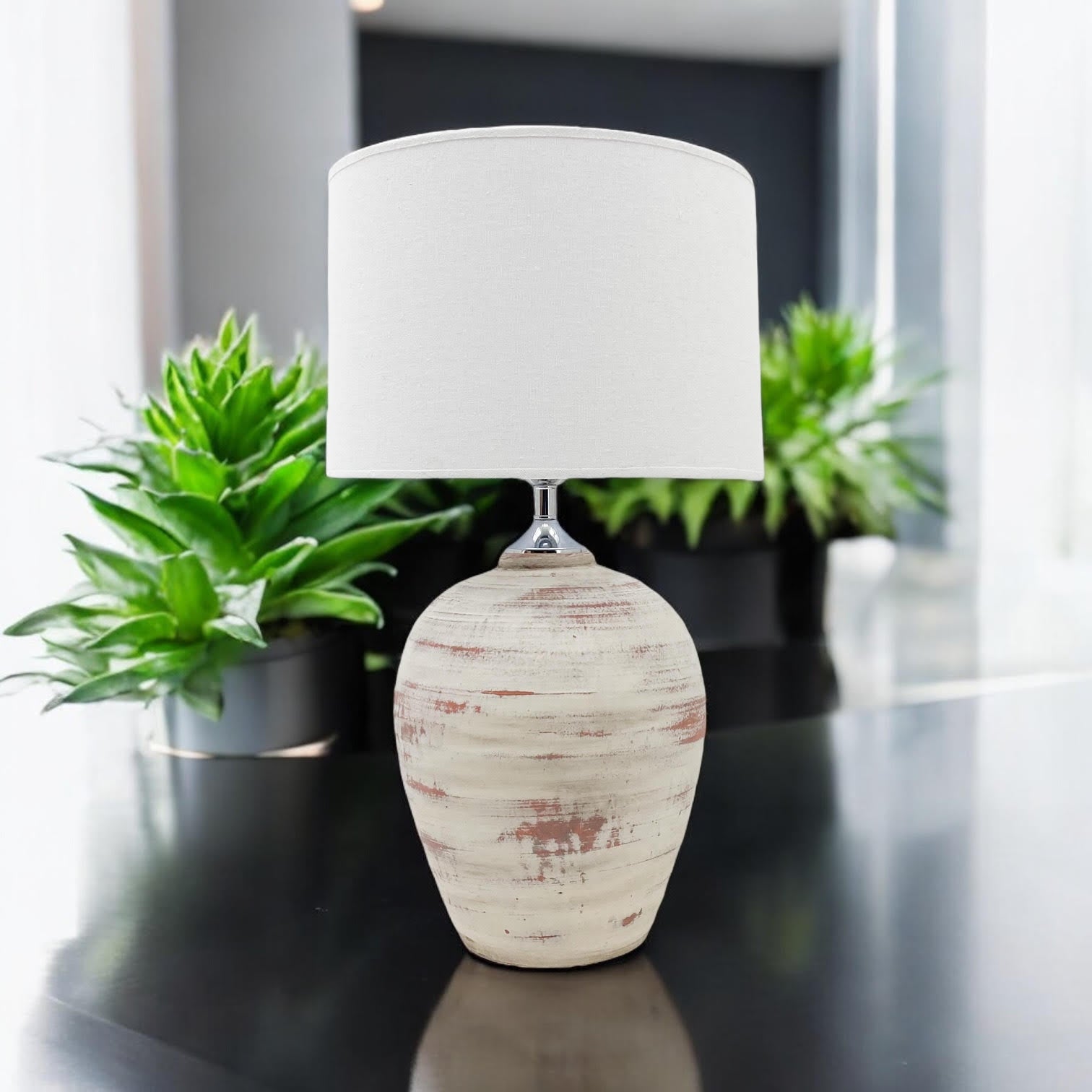 AcaciaHome Elegant Ceramic Table Lamp with Fabric Drum Shade (61cm Cream Lamp)