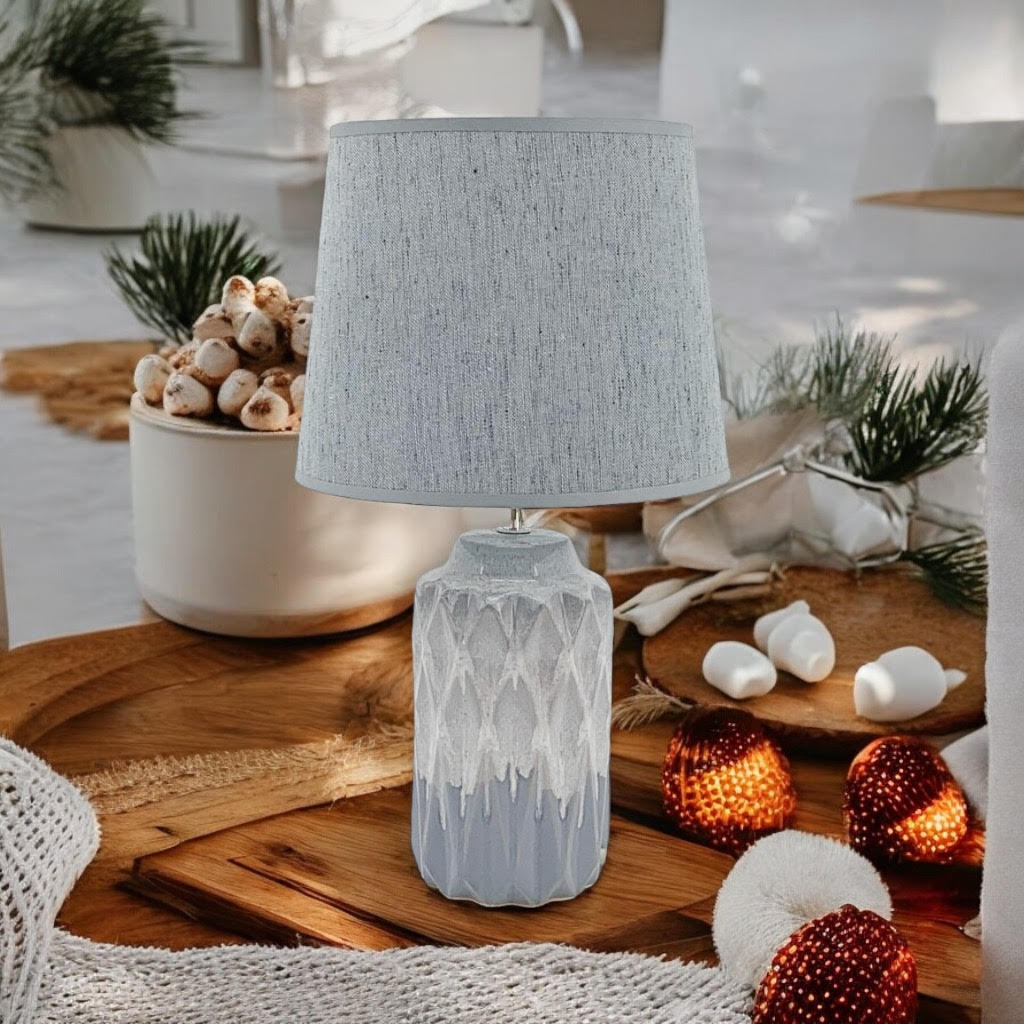 AcaciaHome Cute Grey Two-Tone Ceramic Table Lamp with White Drum Shade (43CM)