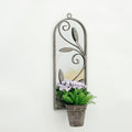 Elegant Rustic Arched Garden Wall Mirror with Flower Pot Holder (1, Leaf Design)