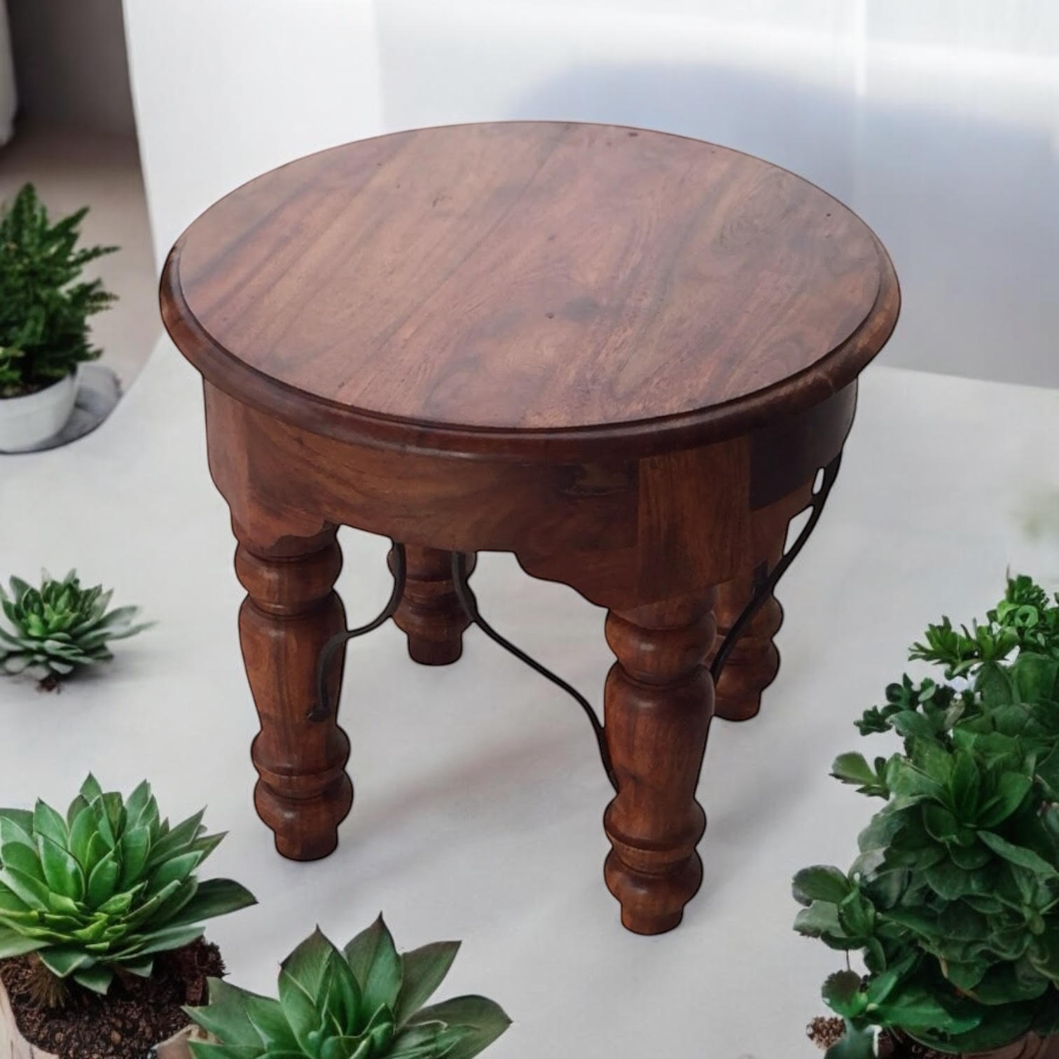 AcaciaHome Durable and Elegant Wooden Round Table (Deep Brown)