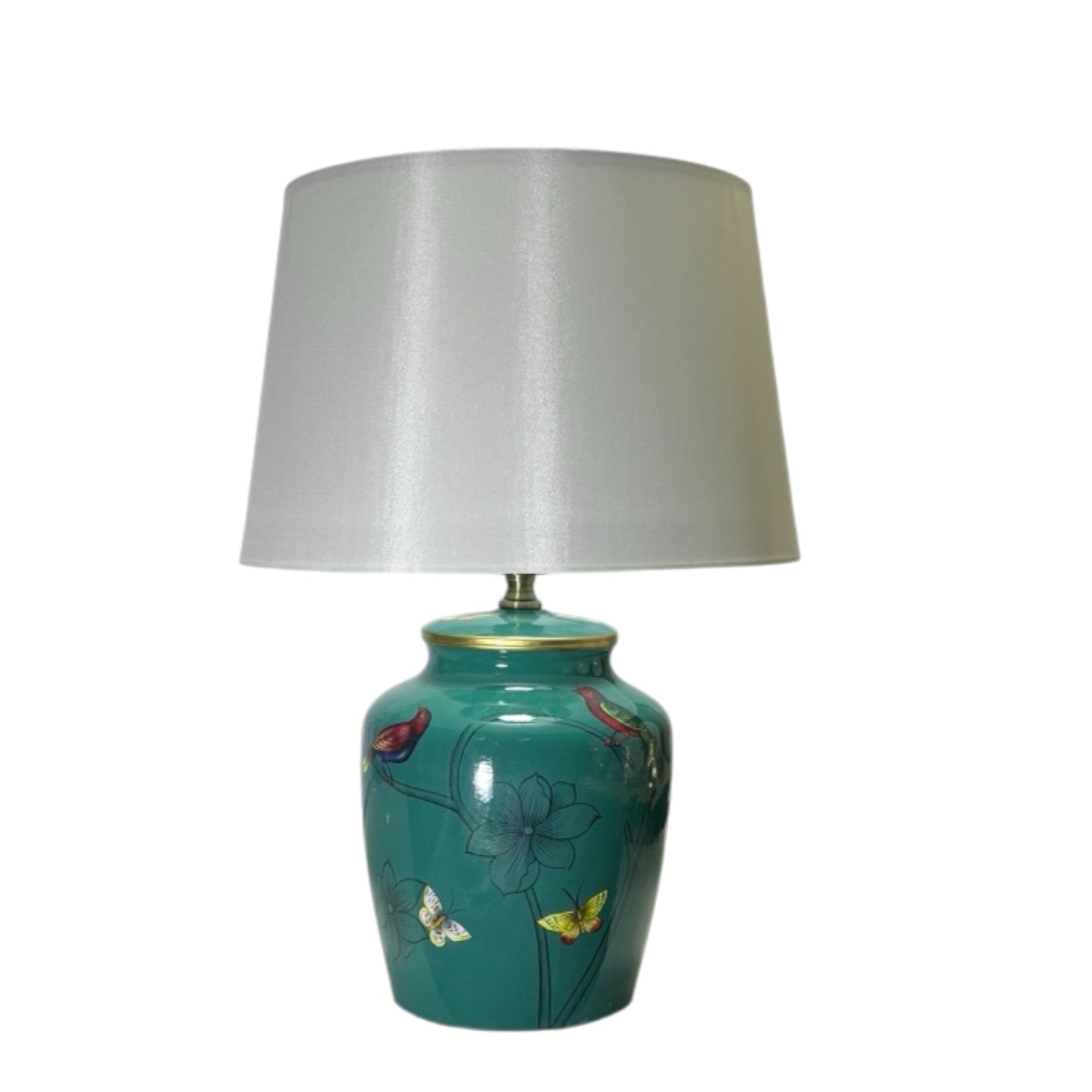 AcaciaHome Modern 39cm Large Floral Ceramic Table Lamp with White Drum Shade