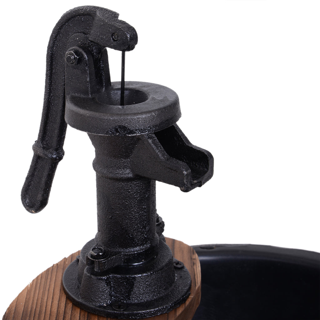 Outsunny Wood Barrel Pump Garden Fountain Water Feature Flower Planter Stand New