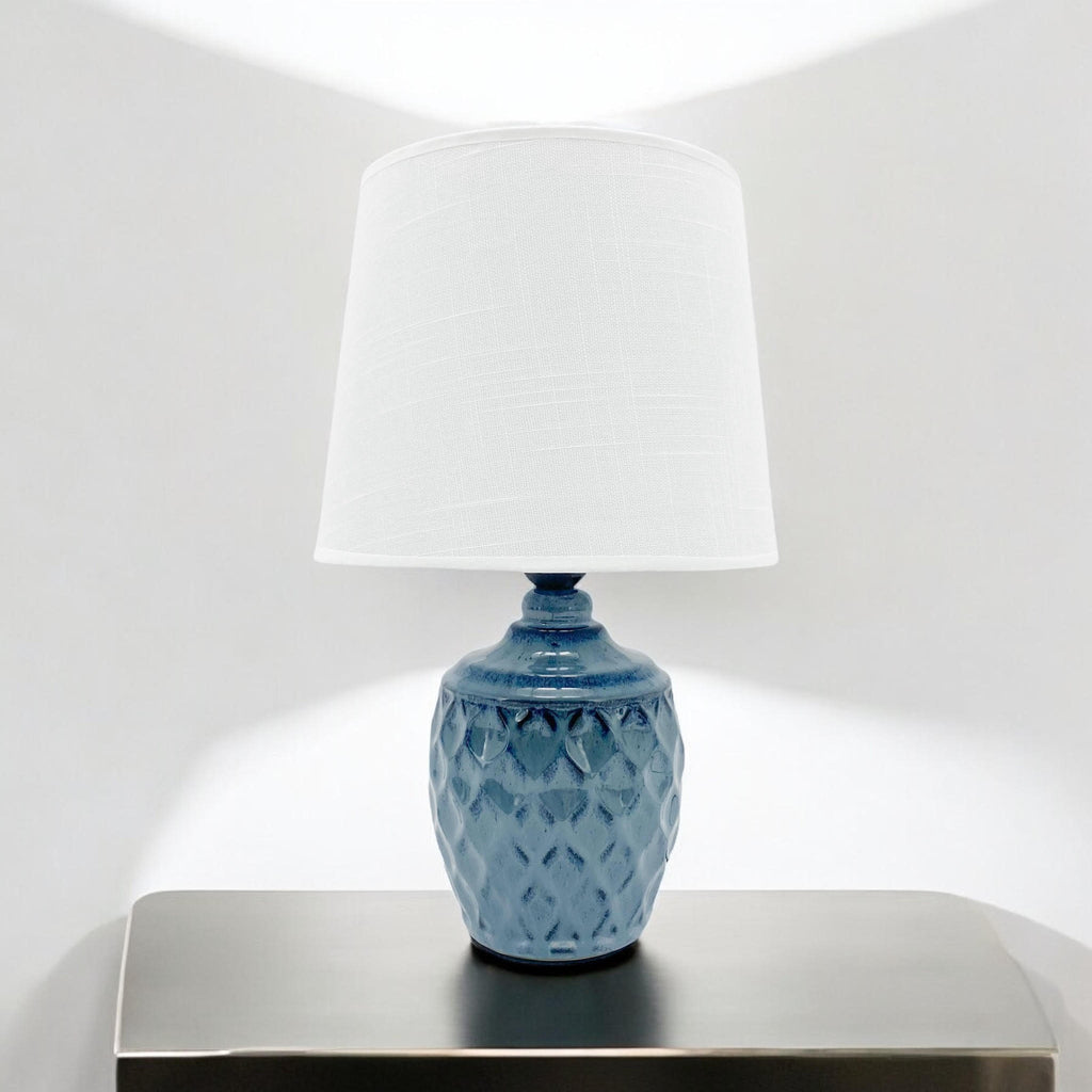 AcaciaHome Sophisticated and Durable 40cm Blue Ceramic Table Lamp with White Drum
