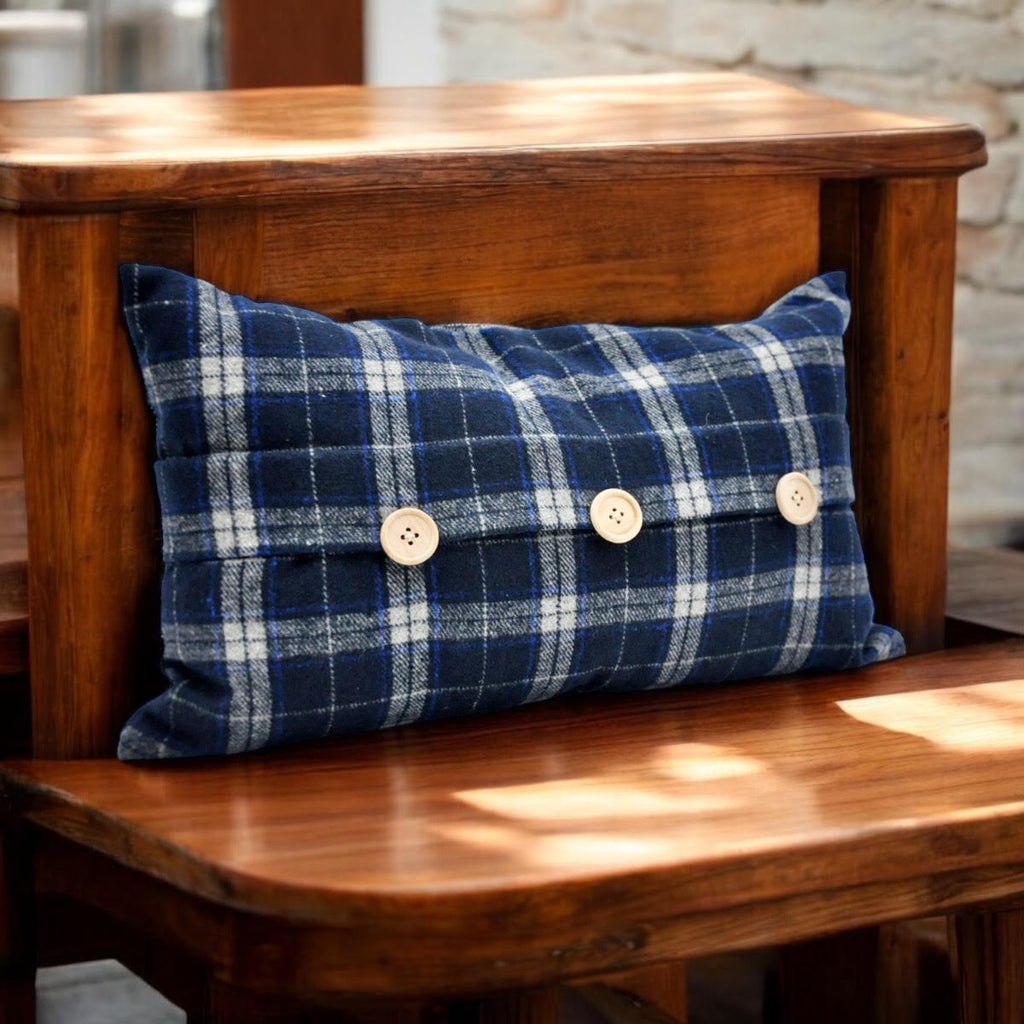 Luxury Tartan Cushion Cover - Elegant & Luxury Blue Checked Velvet, 30 x 50 cm