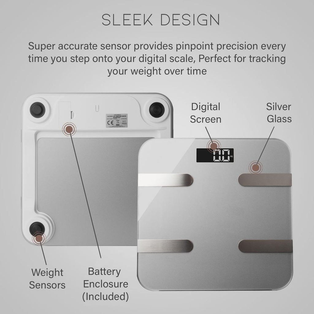 Aquarius 16 in 1 Health Bluetooth Smart Body Analysis Weighing Scale, Silver