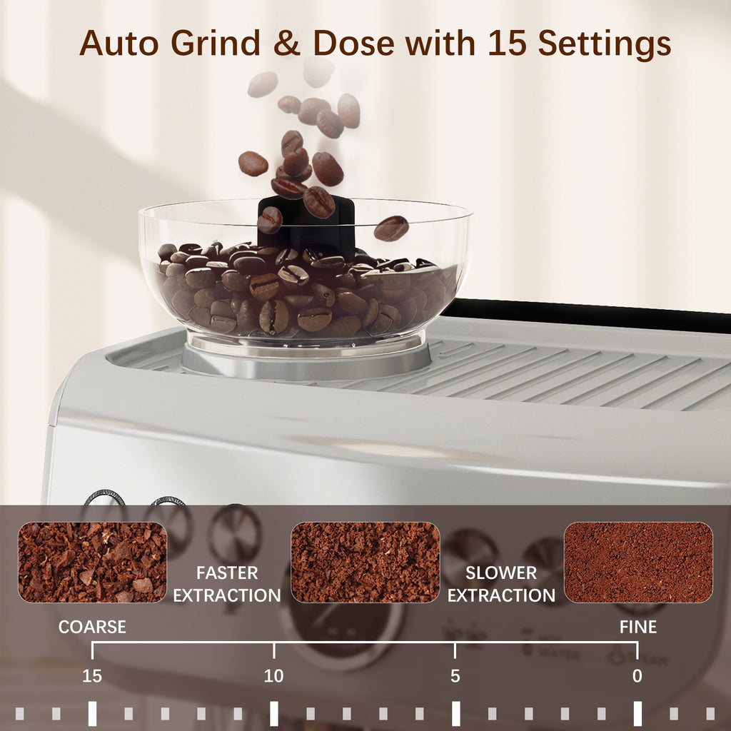 HOMCOM Espresso Machine, Bean Grinder & Steam Wand, 15 Bar Pressure, Silver.