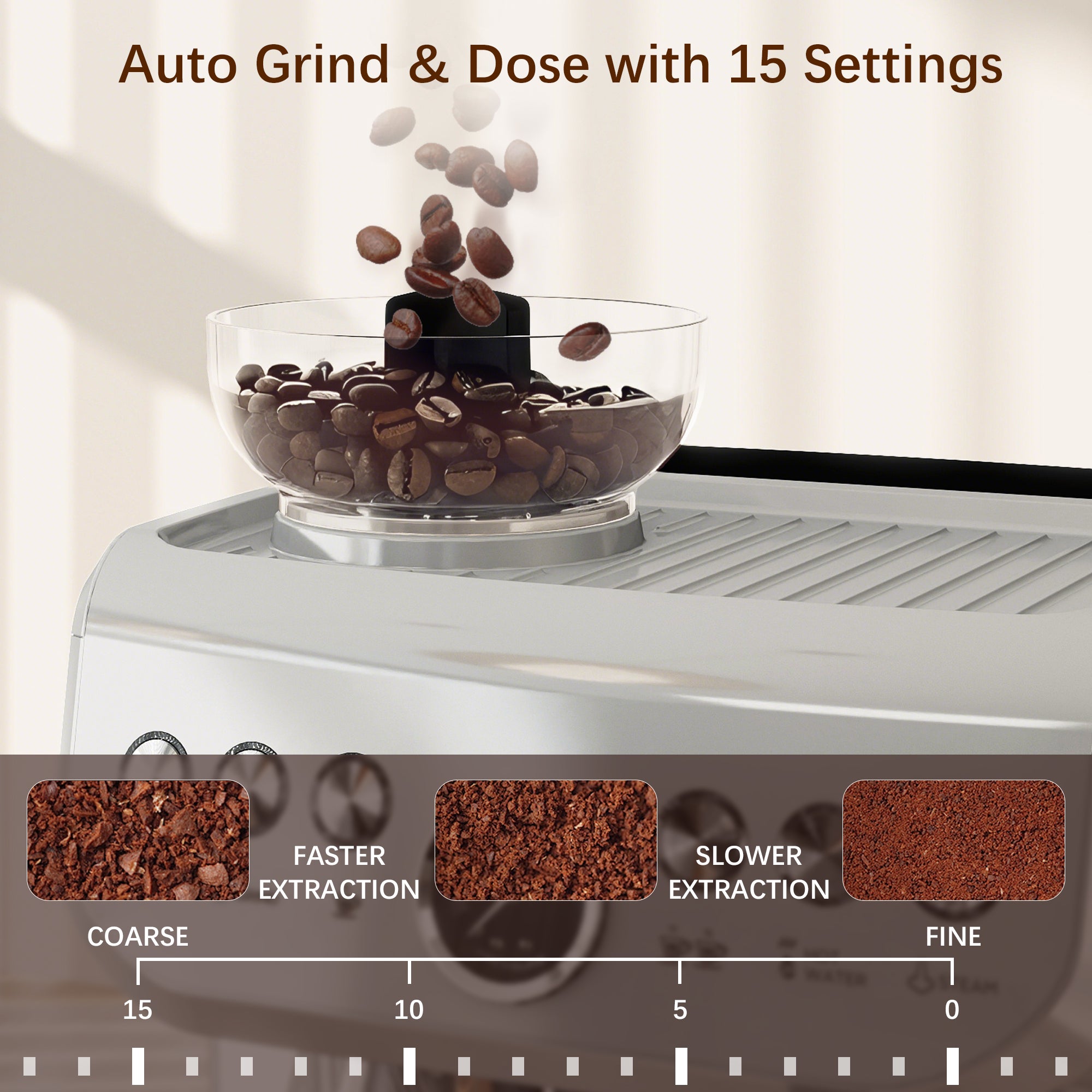 HOMCOM Espresso Machine, Bean Grinder & Steam Wand, 15 Bar Pressure, Silver.