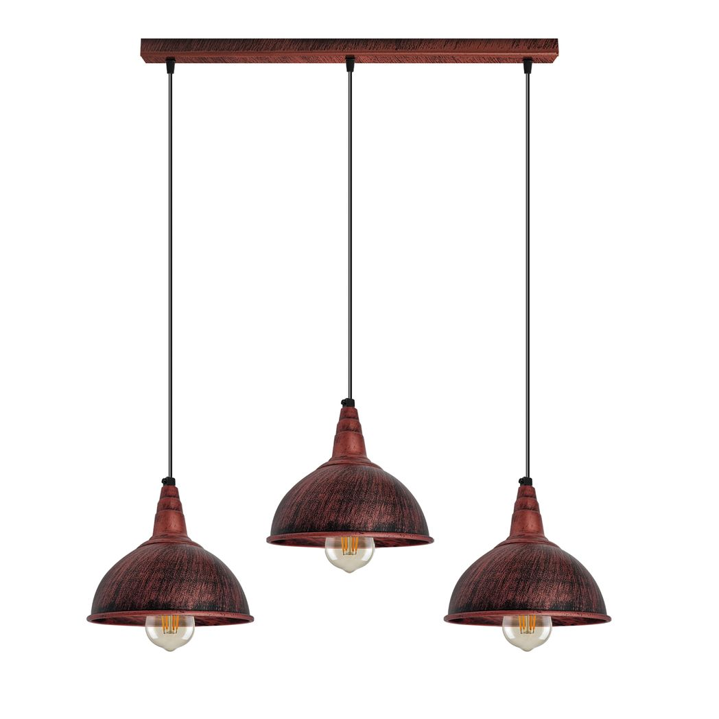 Vintage Industrial Rustic Red 3 Head Reactangle Pendant Cord E27 Base