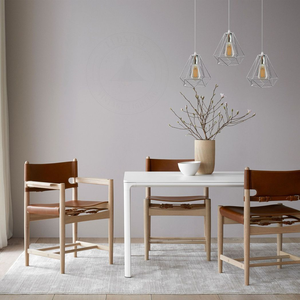 3 Head Rectangle Base Chrome Vintage Metal 20cm Diamond Wire Cage E27 Base