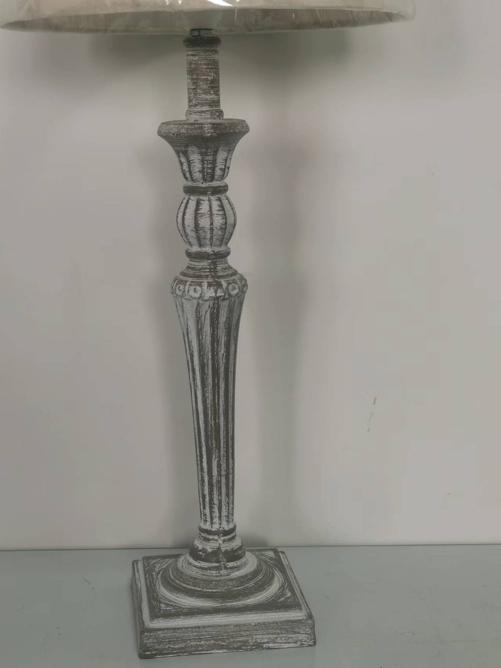 AcaciaHome Modern Tall Wooden Washed Table Lamp (32cm Grey with Cream Shade)