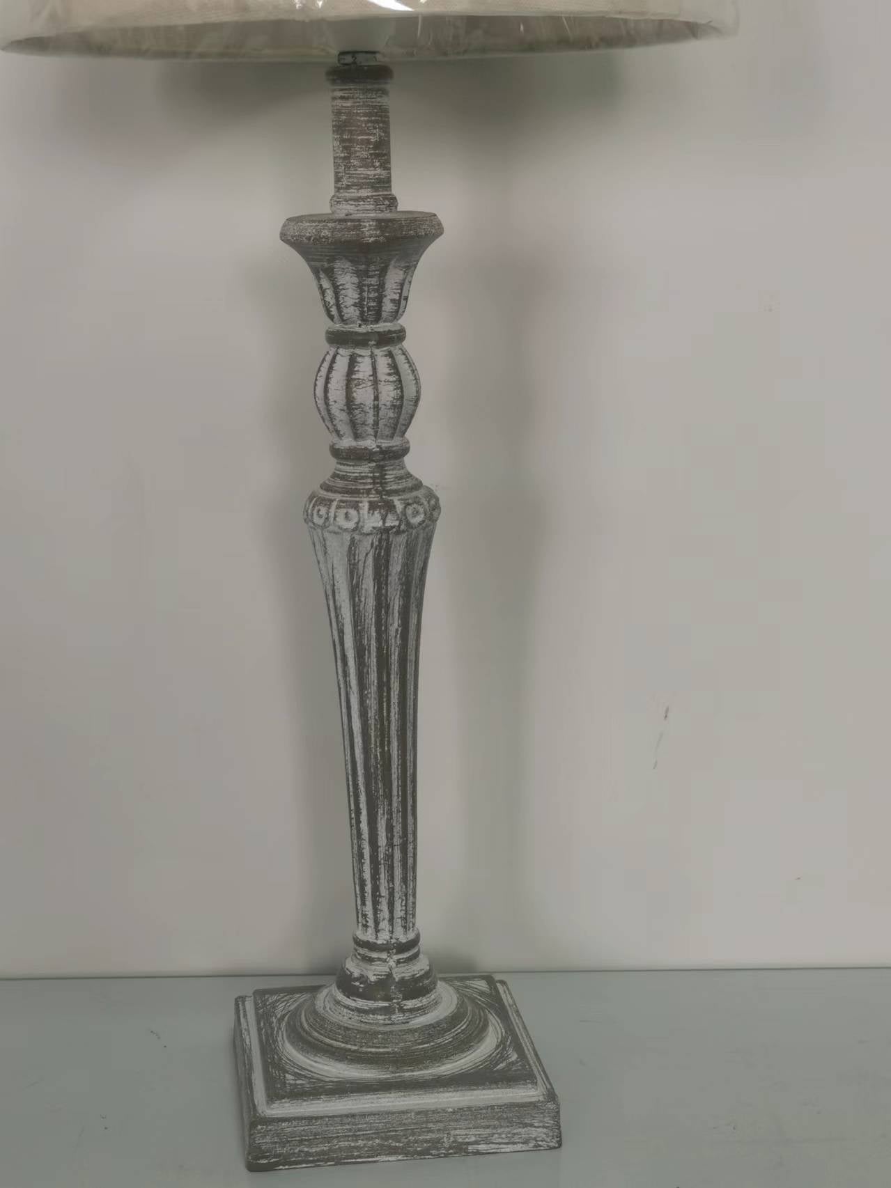 AcaciaHome Modern Tall Wooden Washed Table Lamp (32cm Grey with Cream Shade)