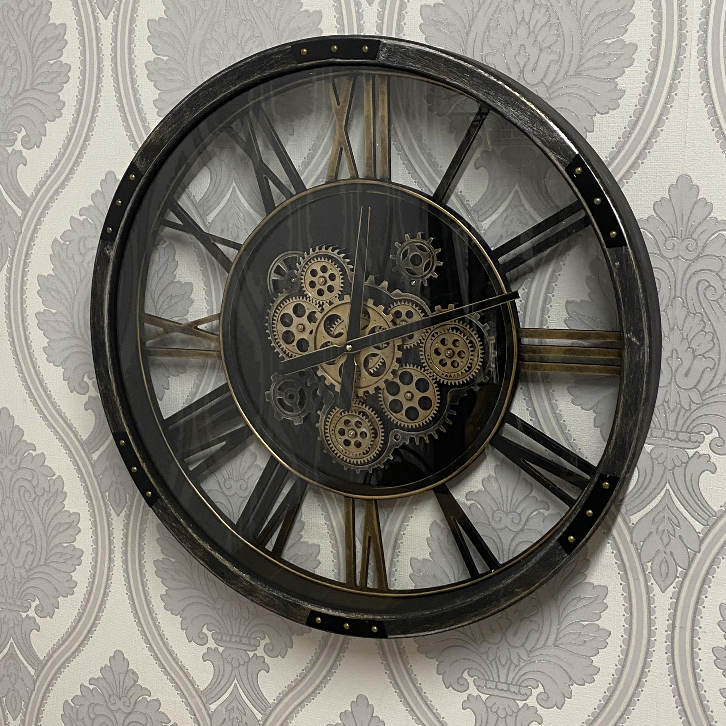 AcaciaHome Industrial with Roman Numerals Round Wall Clock (Black & Grey 68cm)