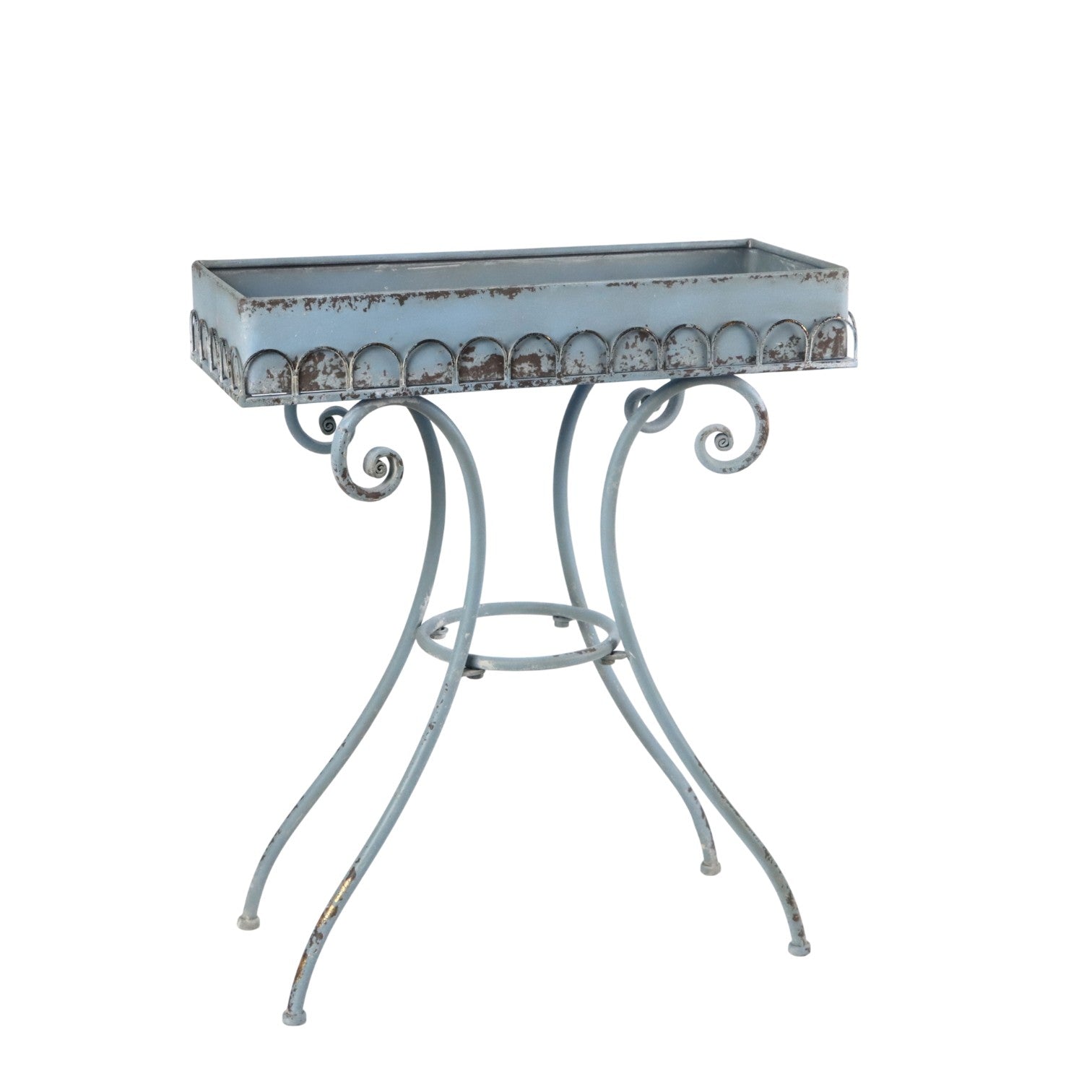 AcaciaHome Modern 65cm Metal Oblong Plant Pot Table Frame (Blue)