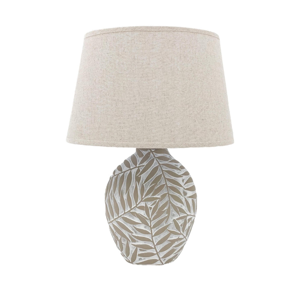 Ceramic Table Lamp with Minimalist Design, Textured Base and Fabric Shade