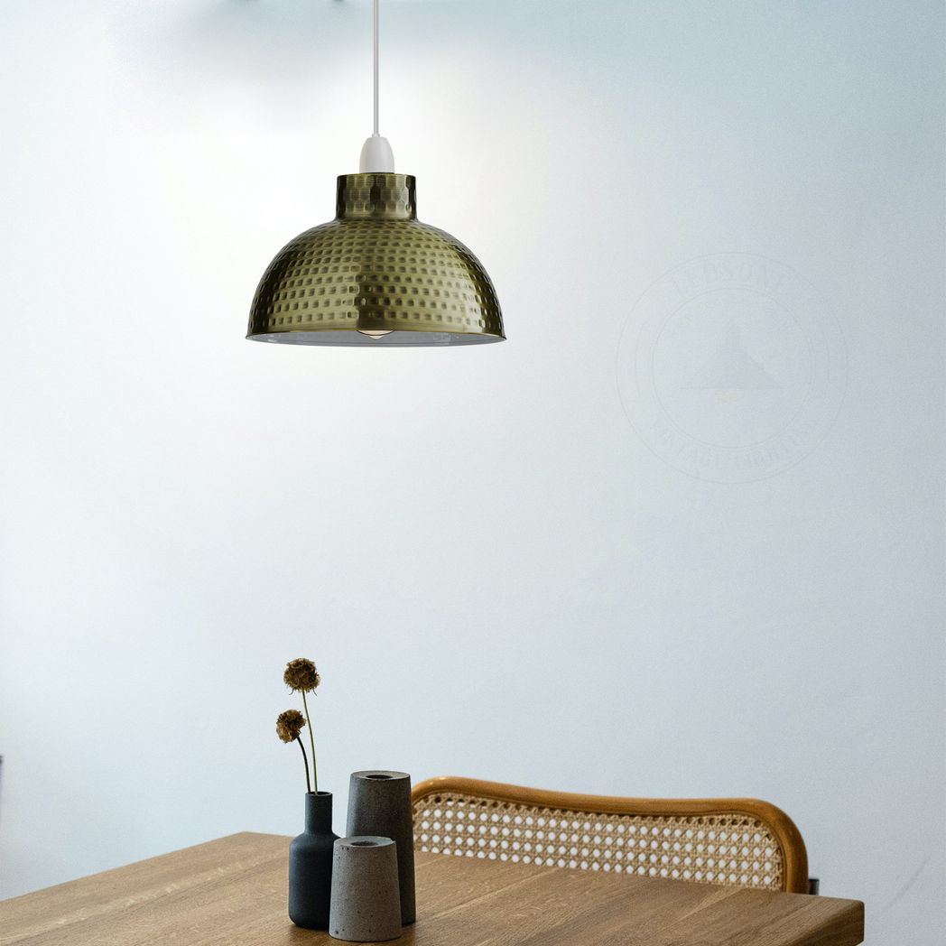 2 Pack Green Brass Retro Easy Fit Lamp Light Shade E27 Base Pendant Metal 26cm