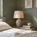 Ceramic Table Lamp with Minimalist Design, Textured Base and Fabric Shade