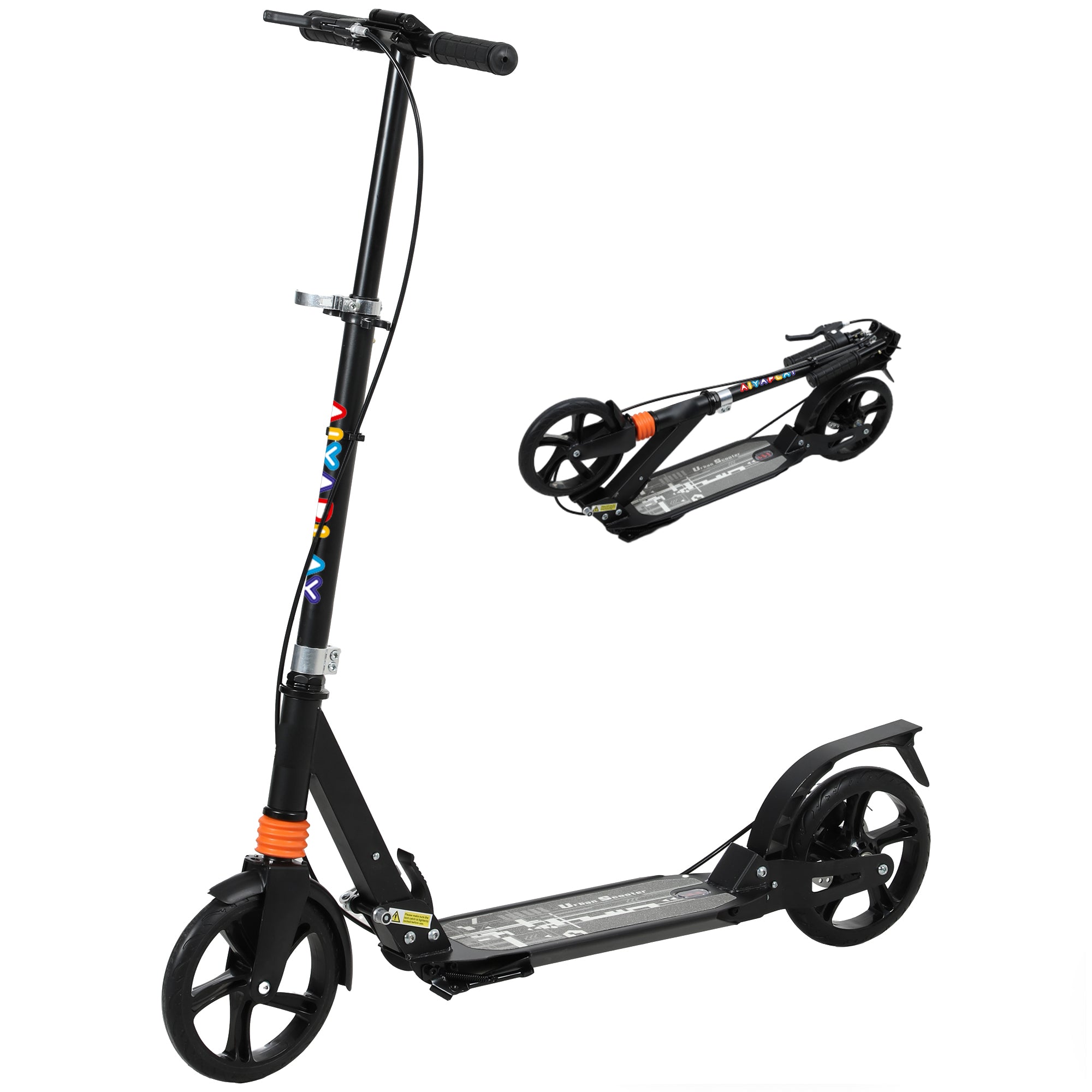 AIYAPLAY Kids Scooter, Foldable Kick Scooter with Adjustable Handlebar, Black