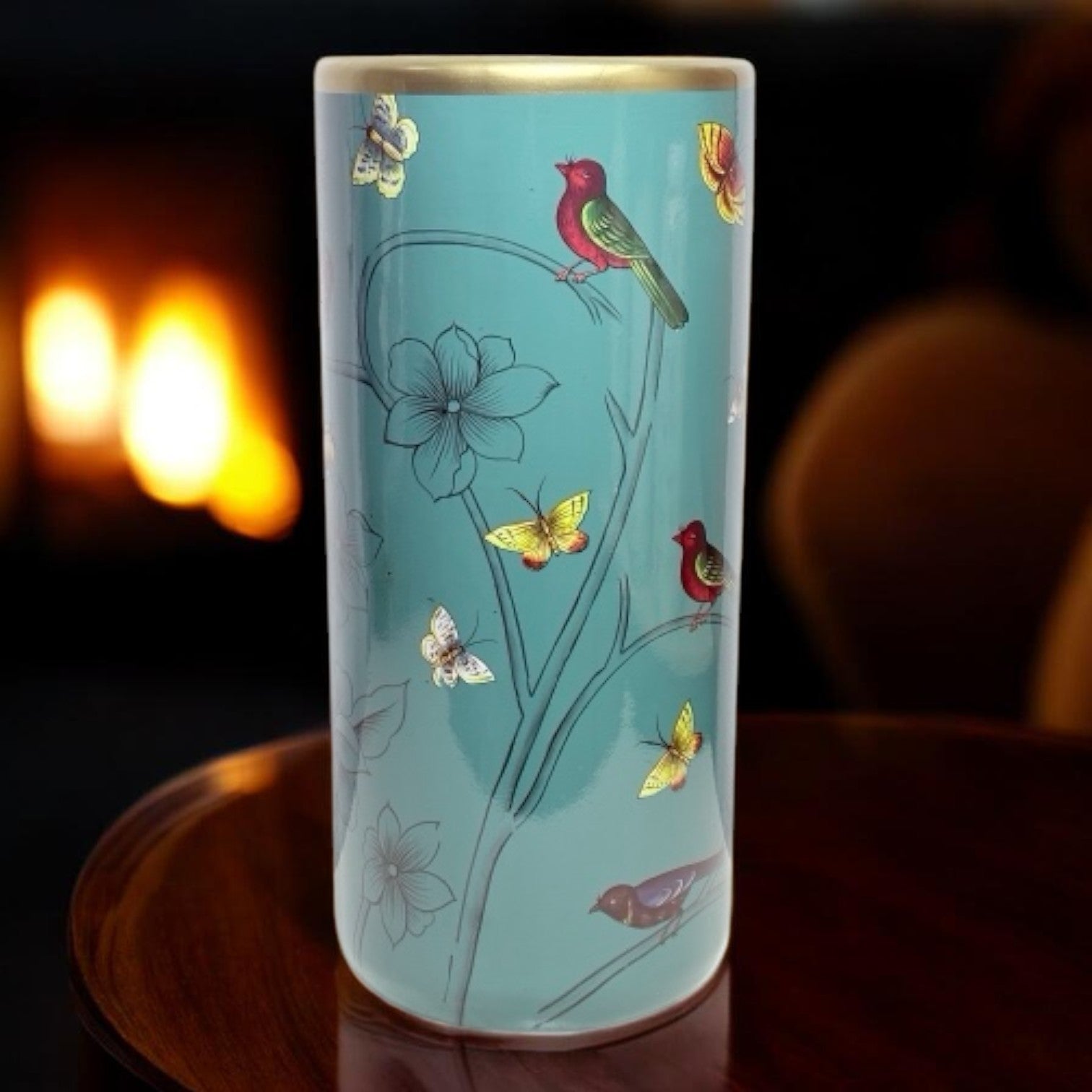 AcaciaHome Ceramic 18” Tall Floral Design Umbrella Stand (Blue Butterfly & Birds Design)