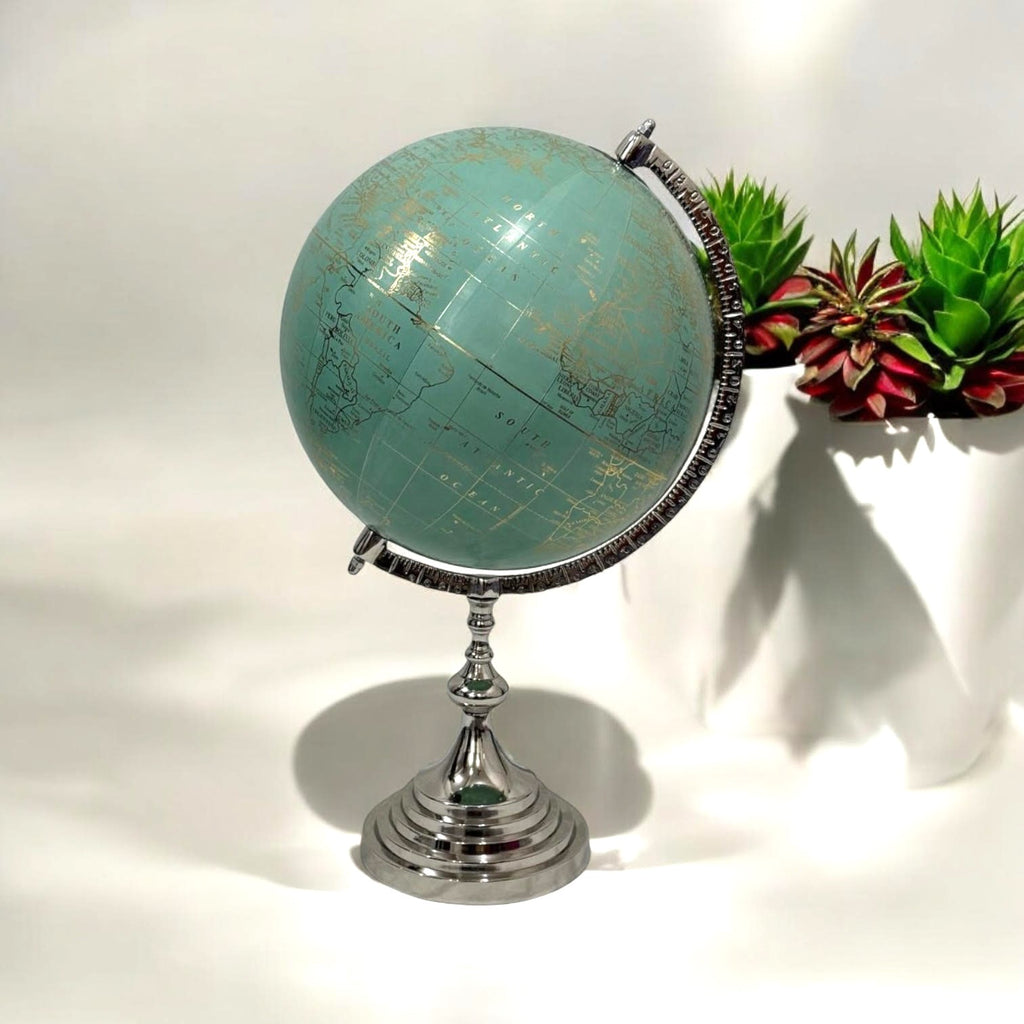 World Globe on Nickel Stand 53cm Tall - 33cm Diameter Map