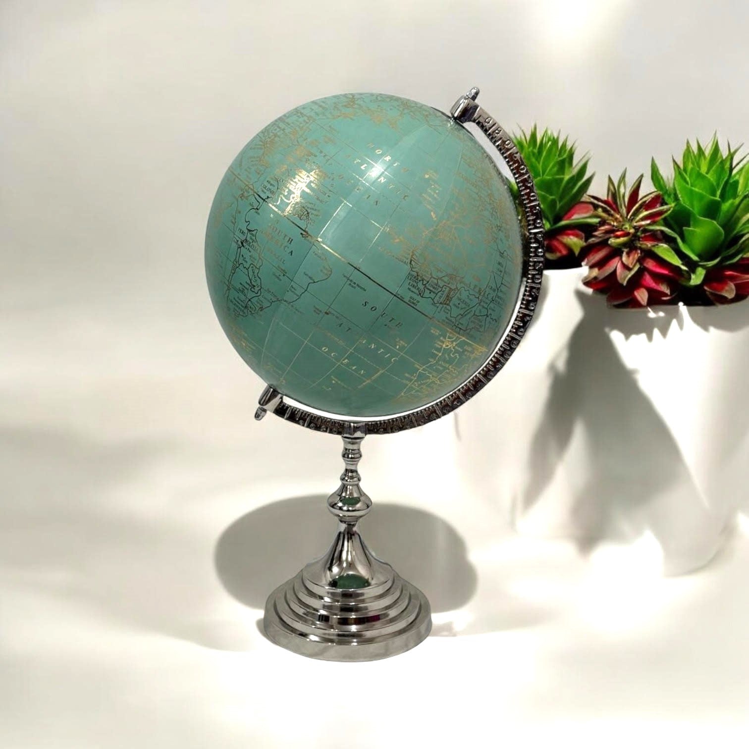 World Globe on Nickel Stand 53cm Tall - 33cm Diameter Map
