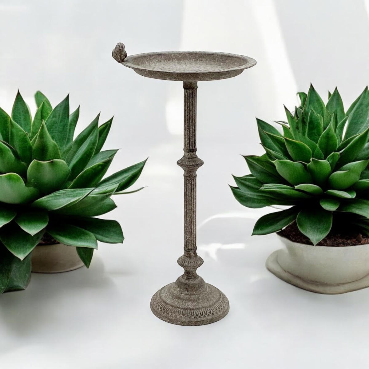 Antique Iron Metal Feeder Birdbath with Hand-Finished Distressed Design