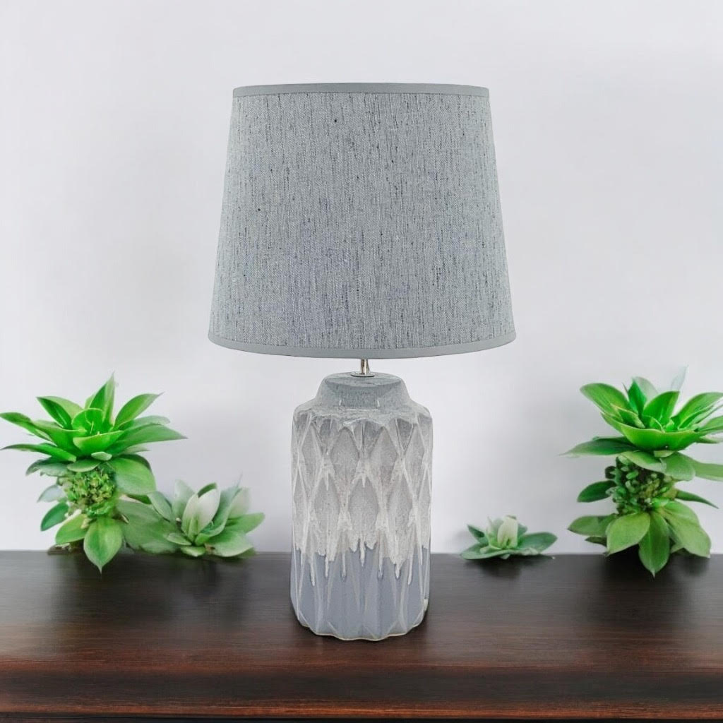 AcaciaHome Cute Grey Two-Tone Ceramic Table Lamp with White Drum Shade (43CM)