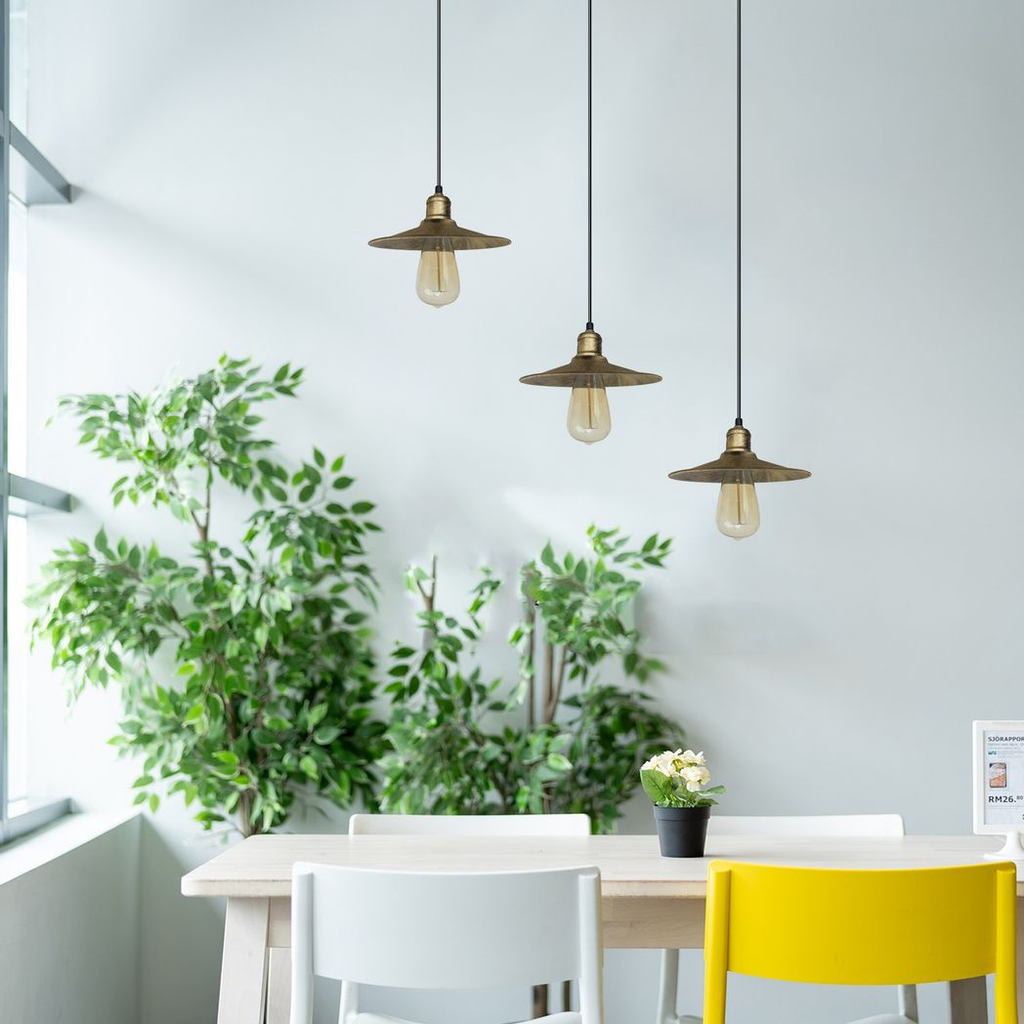 3 Head Vintage Industrial Brushed Brass Ceiling Pendant Easy Fit Light Metal 22cm