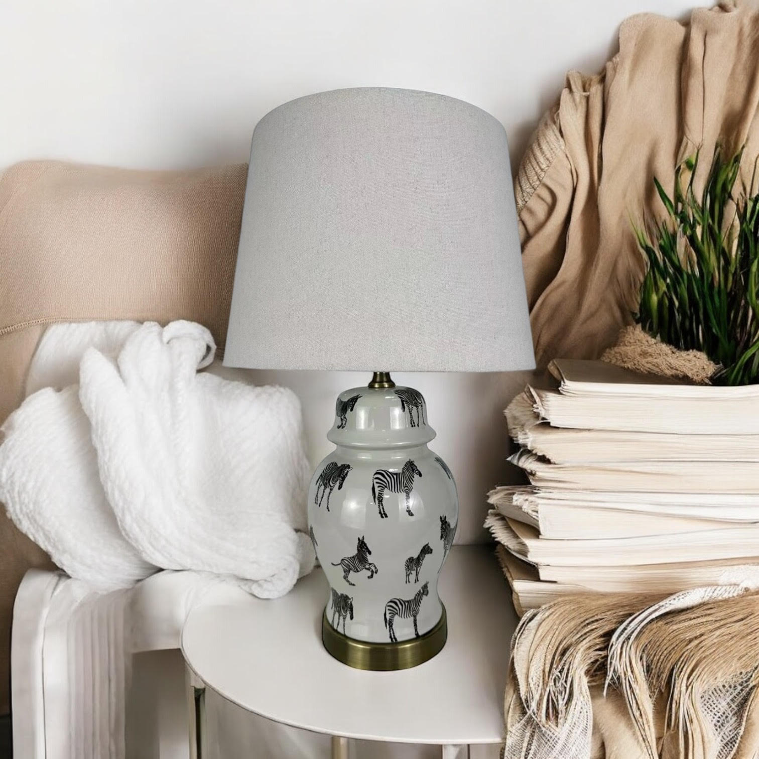 AcaciaHome Oriental Design Large Floral Ceramic Table Lamp with Drum Shade
