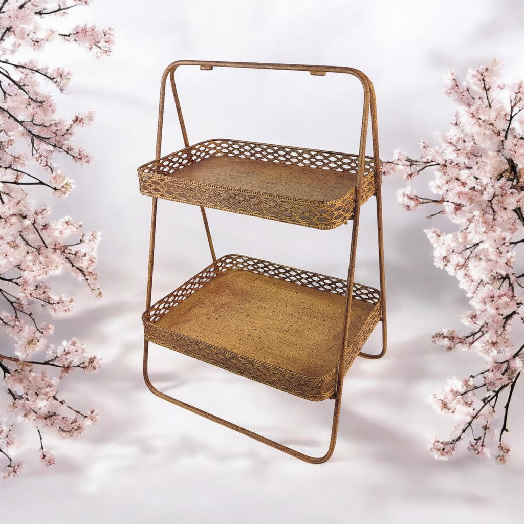 AcaciaHome Rusty 2-Tier 59cm Rectangular Metal Cake & Plant Stand