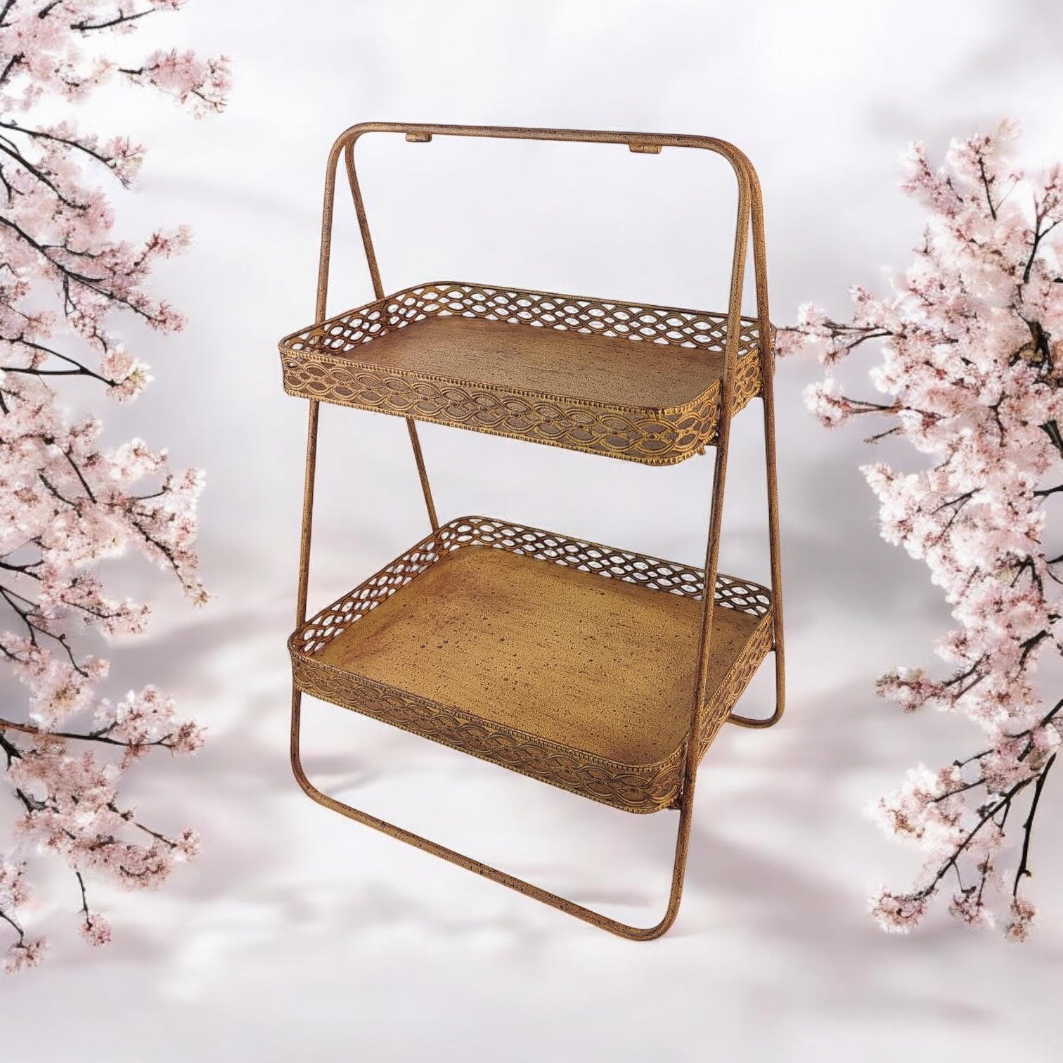 AcaciaHome Rusty 2-Tier 59cm Rectangular Metal Cake & Plant Stand