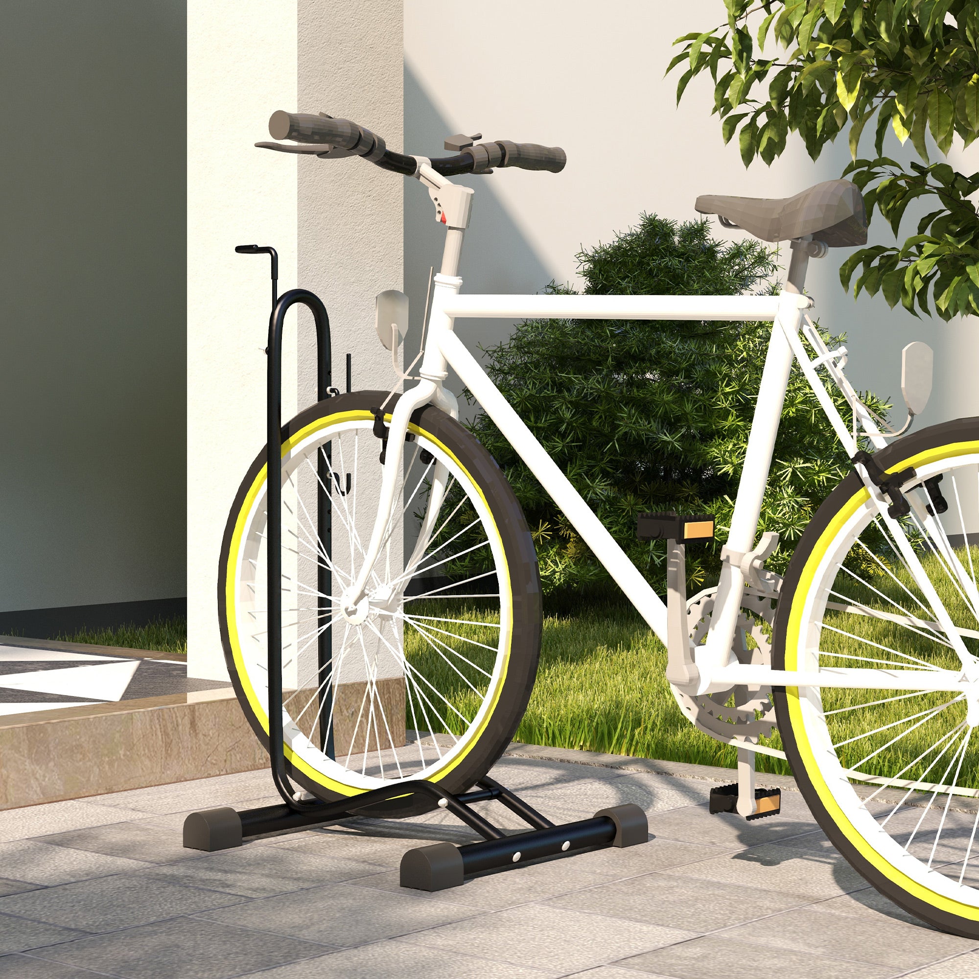 SPORTNOW Vertical & Horizontal Bike Rack Fits 6"-28" and 700c Bikes, Black