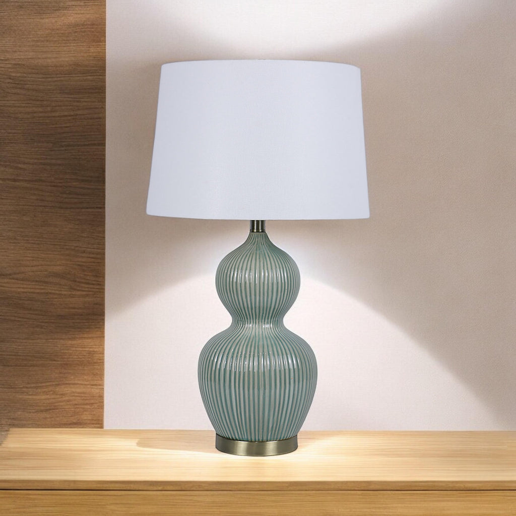 Cream Ceramic Table Lamp with Drum Shade (3 Layer - with 59cm Shade)