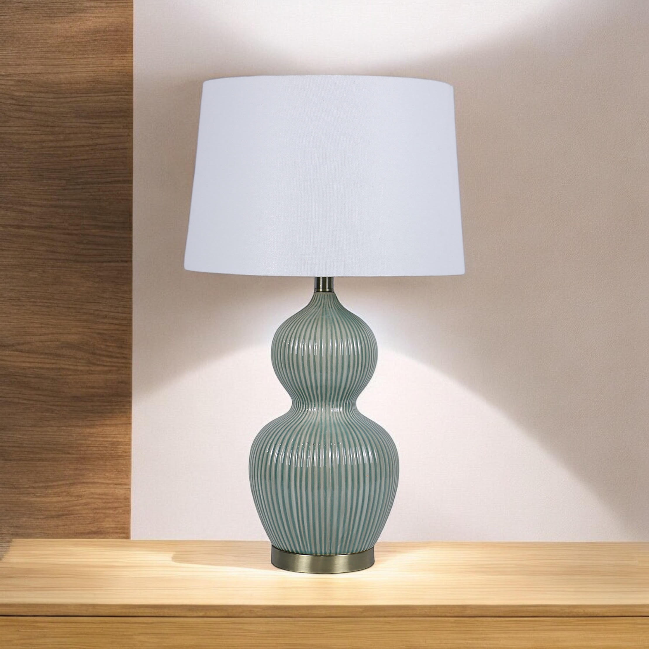 Cream Ceramic Table Lamp with Drum Shade (3 Layer - with 59cm Shade)
