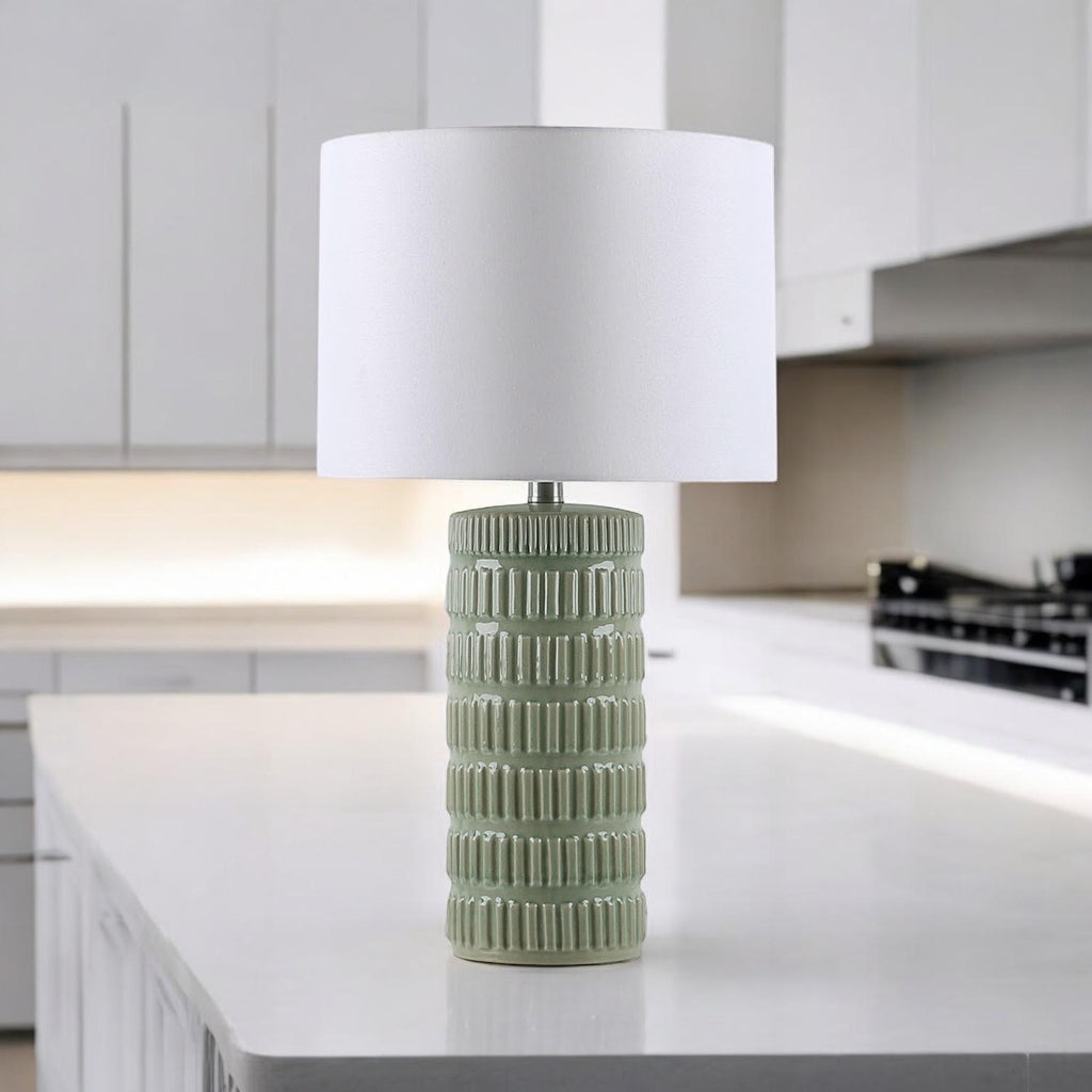 Cream Ceramic Table Lamp with Drum Shade (Floral Vase - 63cm Shade)